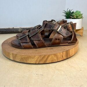 BED|STU | Mabely F373038 Brown Leather Hook & Loop Strap Sandals Shoes Size 6